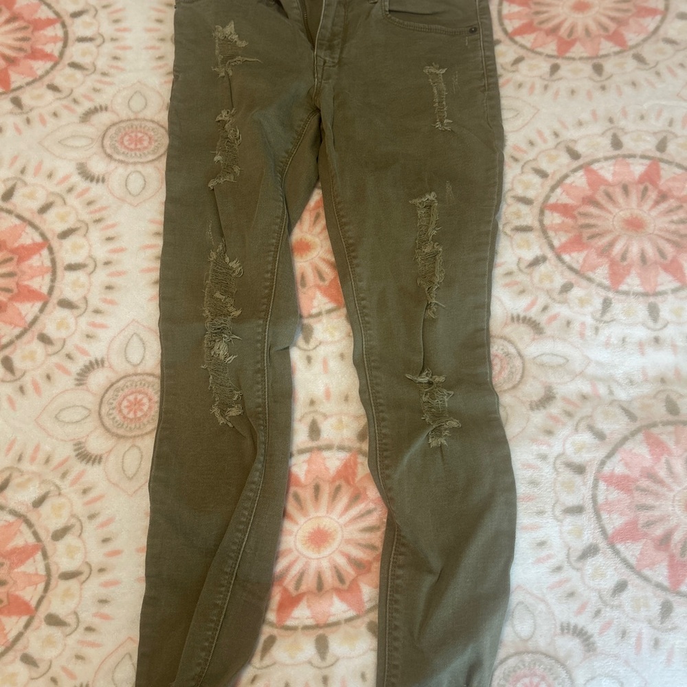 Distressed Express Olive Green Jeans